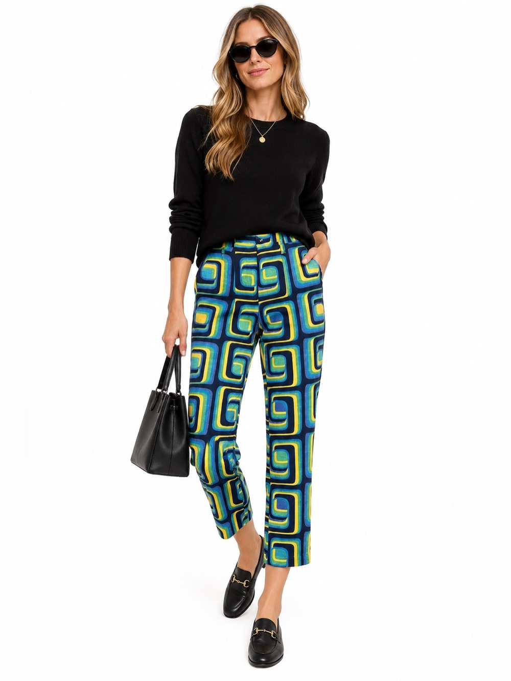 Boden Retro Mod Geometric Print Cropped Pants Blue Yellow Green US 6R